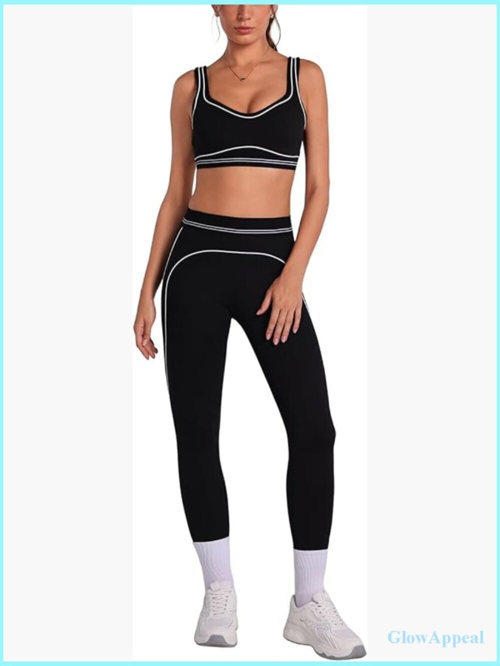 Women's 2 Piece Workout Set Color Block Sports Bra High Waist Tummy Control